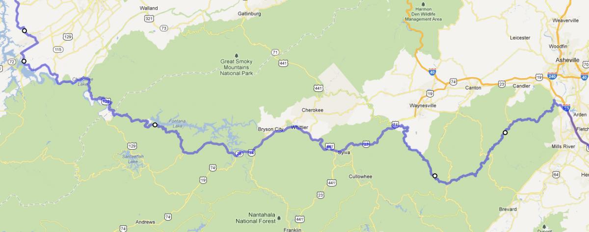 Tail of the Dragon route map